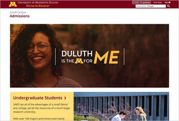 Example of correct use of Block M with program name on University of Minnesota Duluth website
