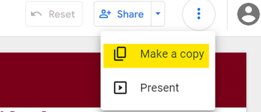 Header of a Looker Studio dashboard with "Make a copy" highlighted